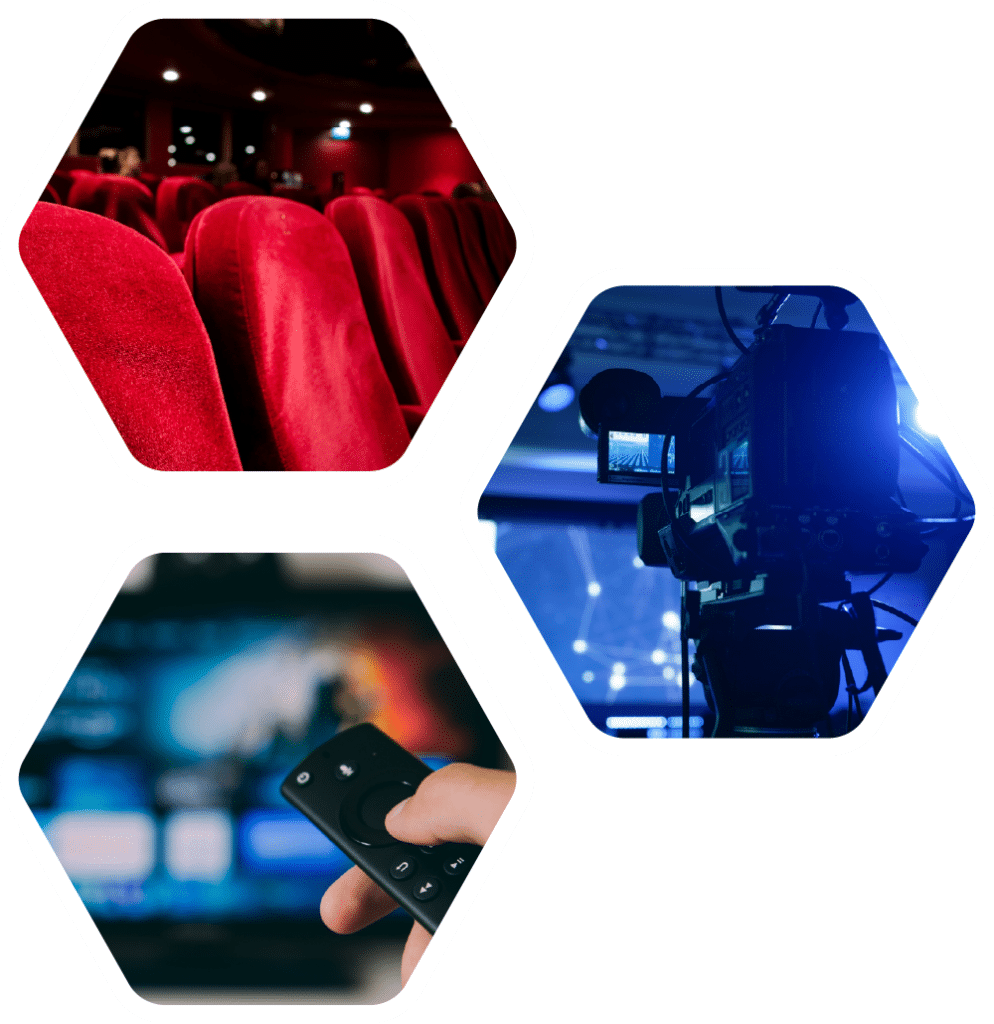 Collage of cinema, camera, and VOD